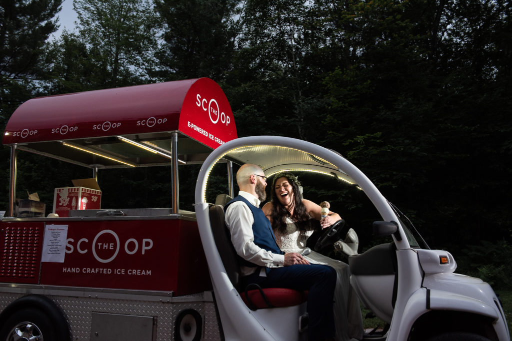 bride and groom in ice cream truck